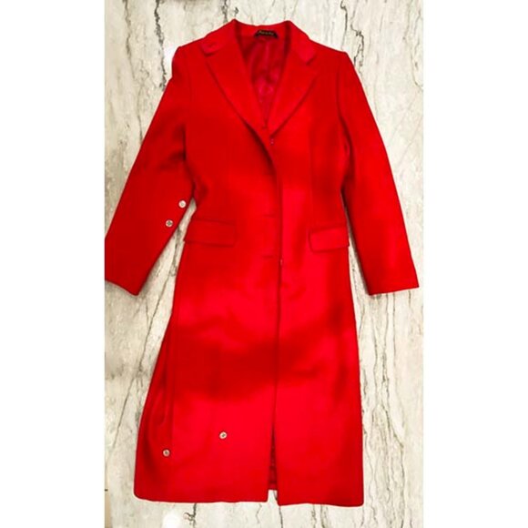 Louis Dell'Olio: 100% Italian Cashmere Long Red Coat. Size 8-10, Vintage. - Picture 11 of 16